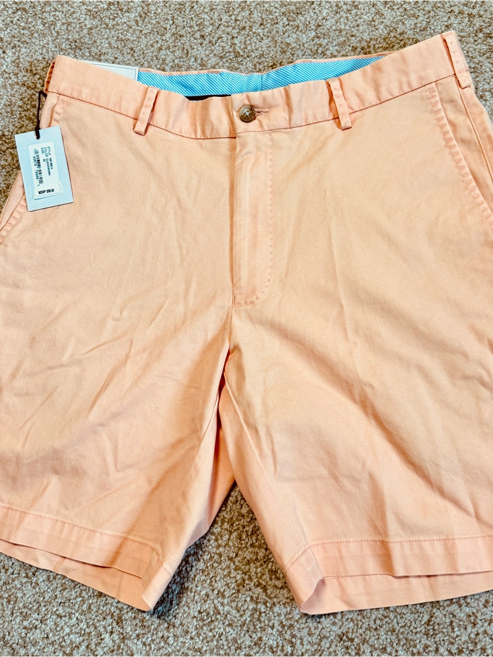 Peter Millar Peach Soft Touch Twill Flat-Front Cotton Shorts Sz 32